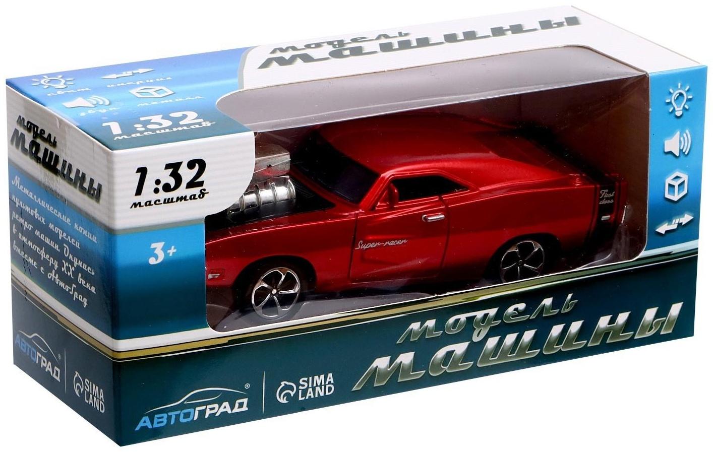 Машина металлическая Muscle car, масштаб 1:32, свет и звук, инерция, цвет красный
