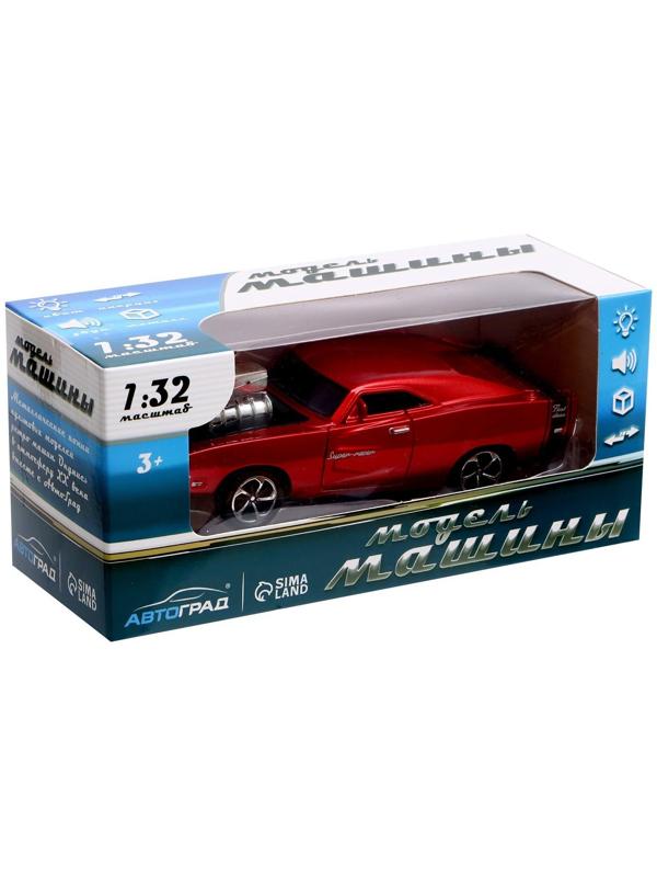 Машина металлическая Muscle car, масштаб 1:32, свет и звук, инерция, цвет красный