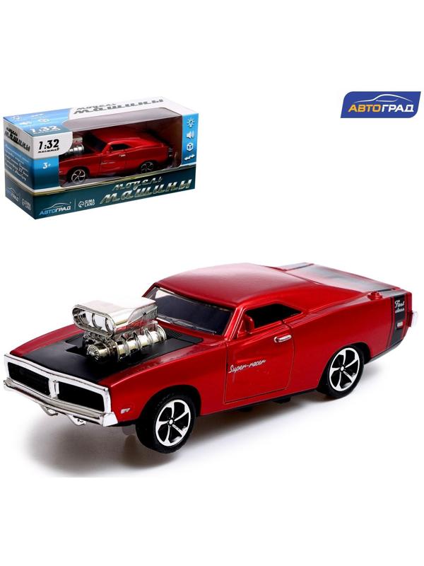 Машина металлическая Muscle car, масштаб 1:32, свет и звук, инерция, цвет красный