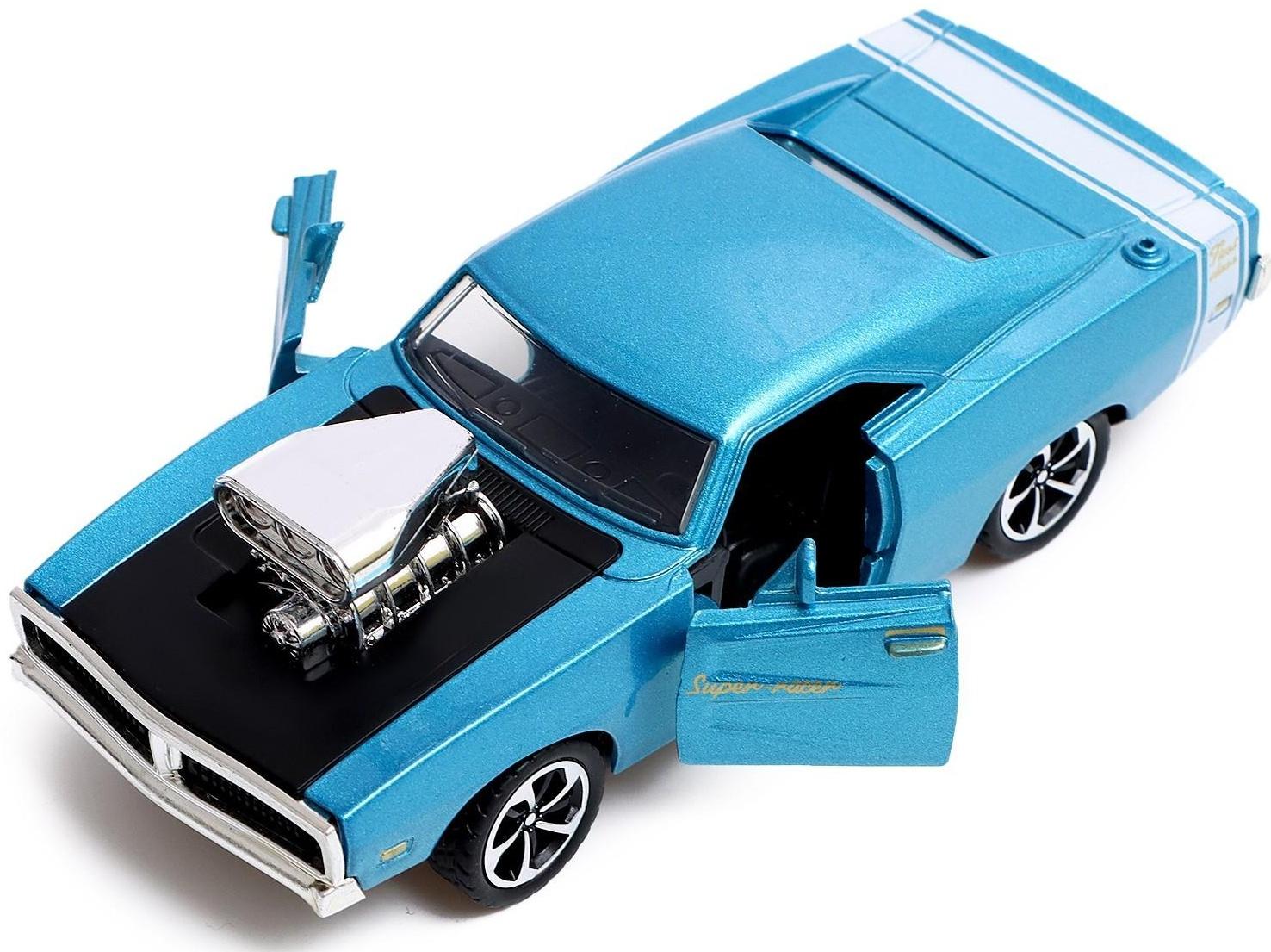 Машина металлическая Muscle car, масштаб 1:32, свет и звук, инерция, цвет синий