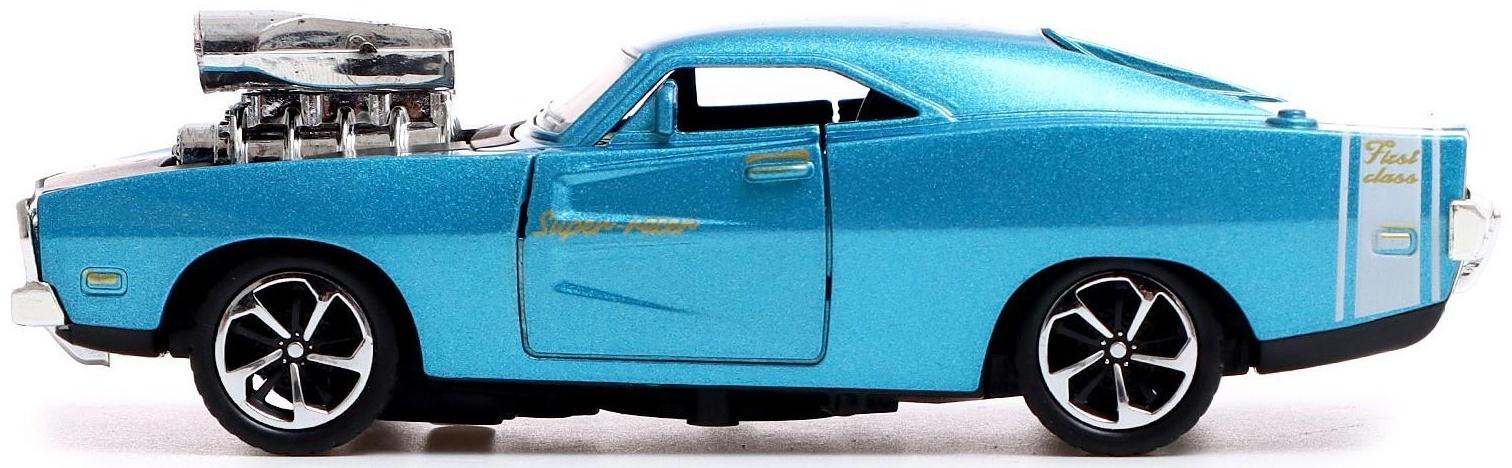 Машина металлическая Muscle car, масштаб 1:32, свет и звук, инерция, цвет синий