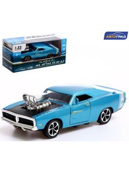 Машина металлическая Muscle car, масштаб 1:32, свет и звук, инерция, цвет синий