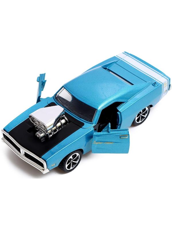 Машина металлическая Muscle car, масштаб 1:32, свет и звук, инерция, цвет синий