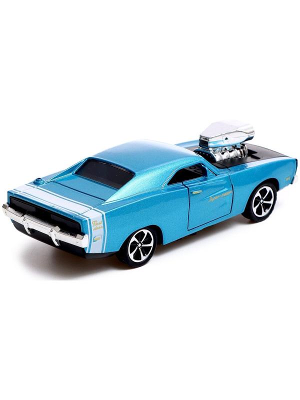 Машина металлическая Muscle car, масштаб 1:32, свет и звук, инерция, цвет синий