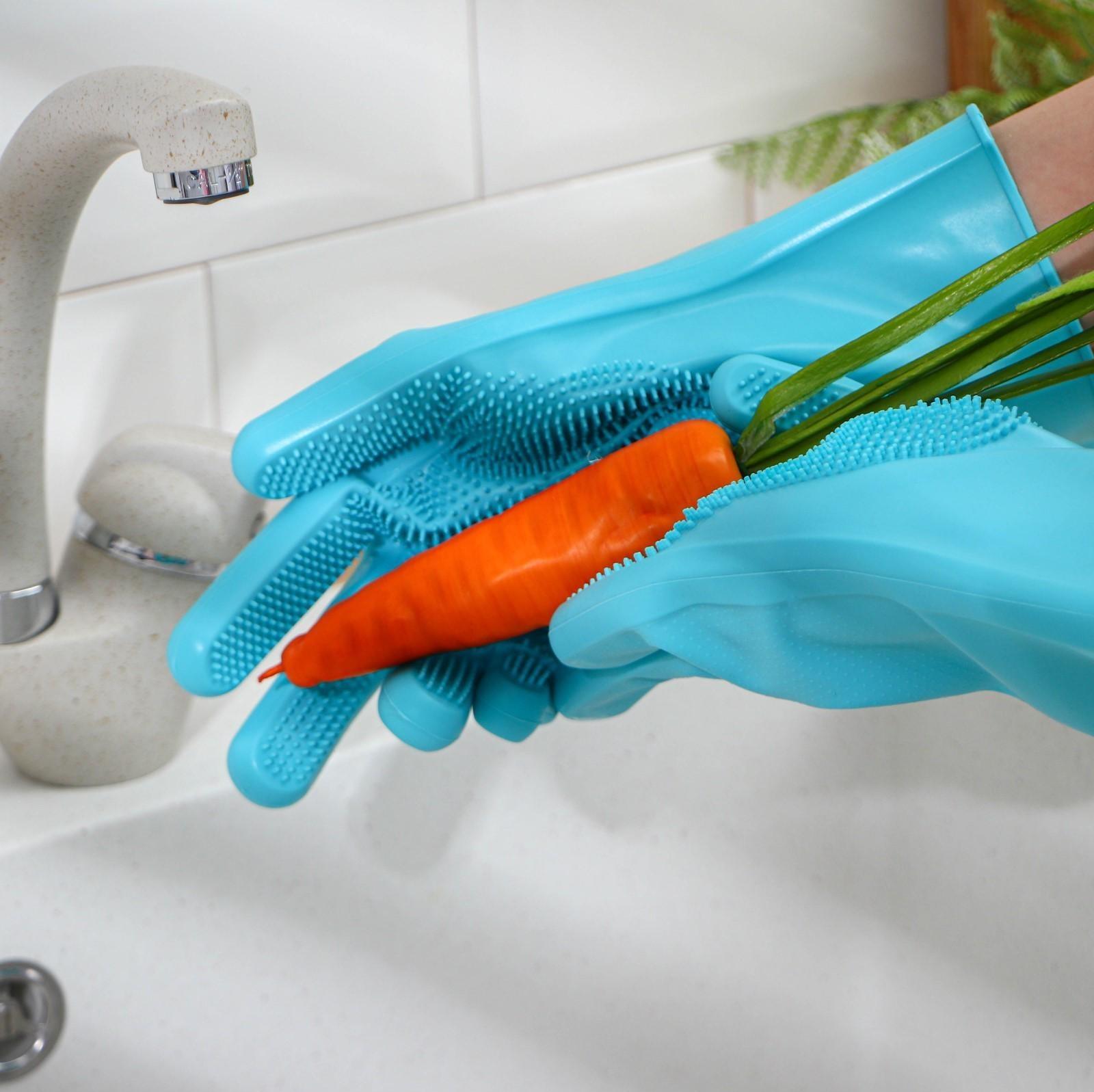 Перчатки хозяйственные силиконовые Доляна, 100 г, 28×14 см, цвет бирюзовый