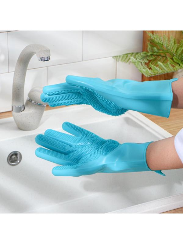 Перчатки хозяйственные силиконовые Доляна, 100 г, 28×14 см, цвет бирюзовый