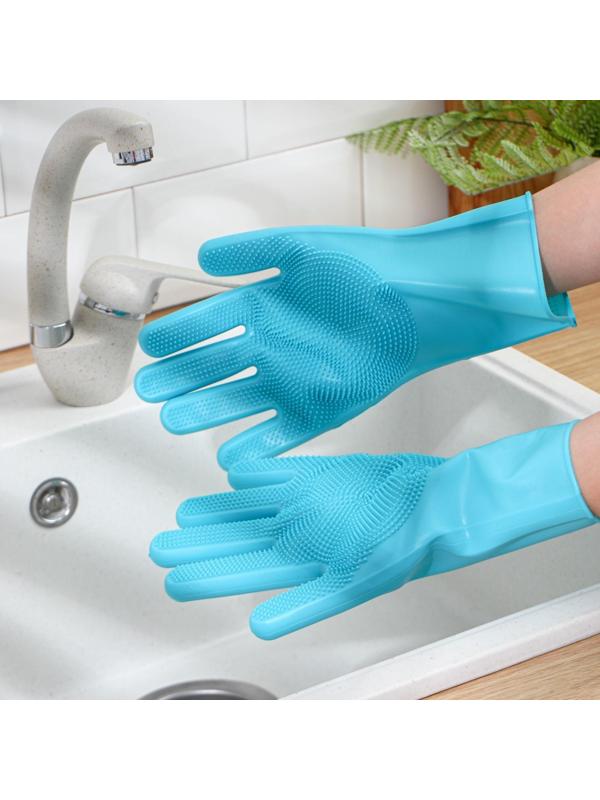 Перчатки хозяйственные силиконовые Доляна, 100 г, 28×14 см, цвет бирюзовый