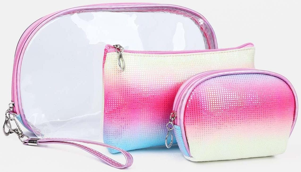 Набор косметичек 3 в 1 на молнии, цвет розовый