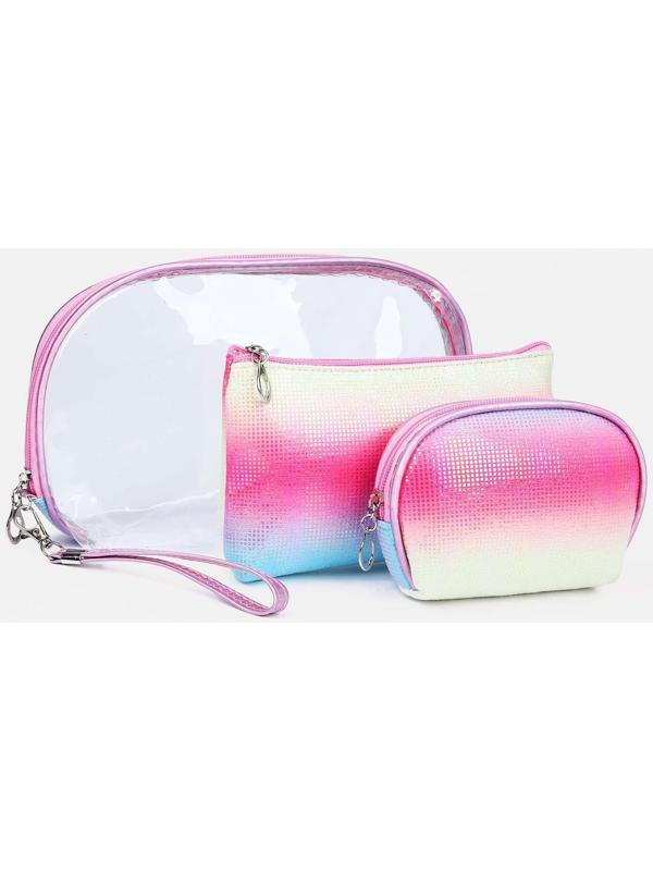 Набор косметичек 3 в 1 на молнии, цвет розовый