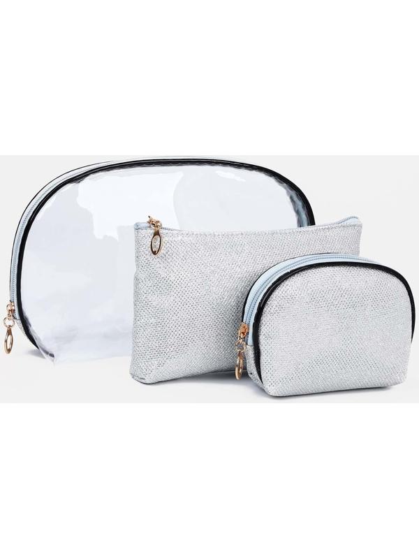 Набор косметичек 3 в 1 на молнии, цвет серебряный