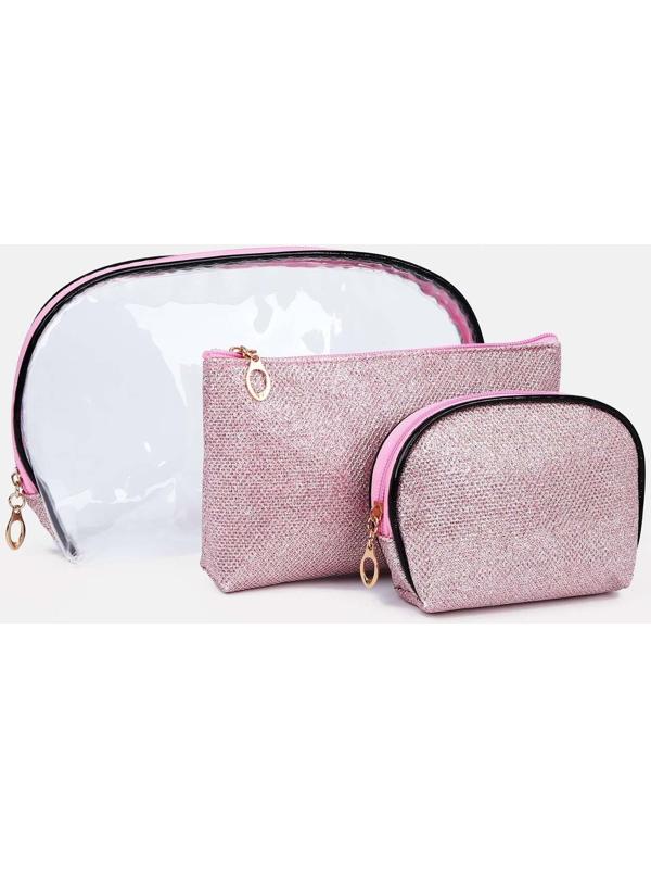 Набор косметичек 3 в 1 на молнии, цвет розовый