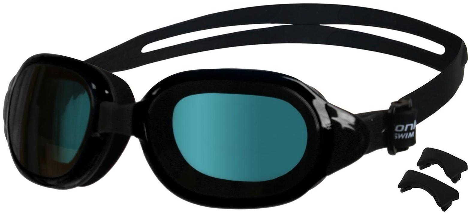 Очки для плавания + набор носовых перемычек, цвет чёрный