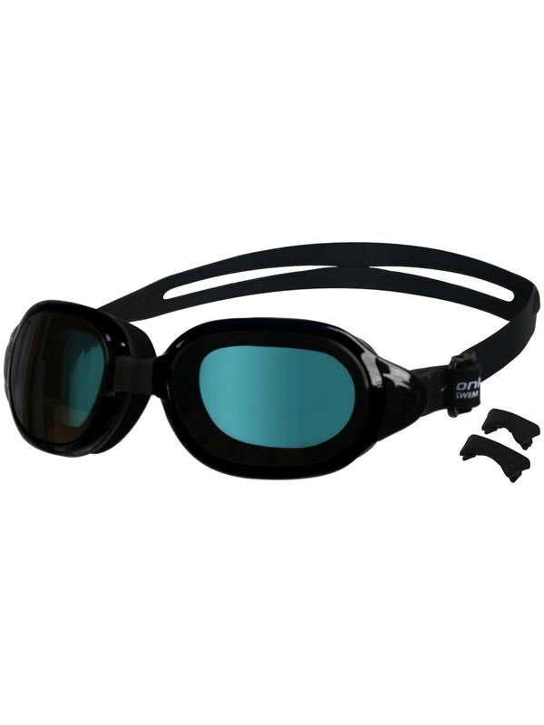 Очки для плавания + набор носовых перемычек, цвет чёрный