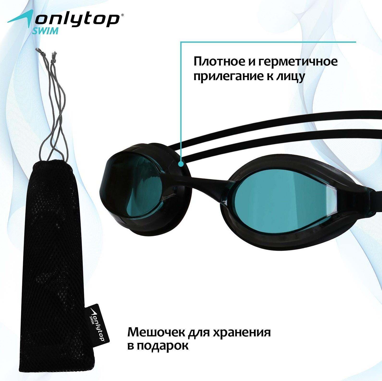 Очки для плавания + набор носовых перемычек, цвет чёрный