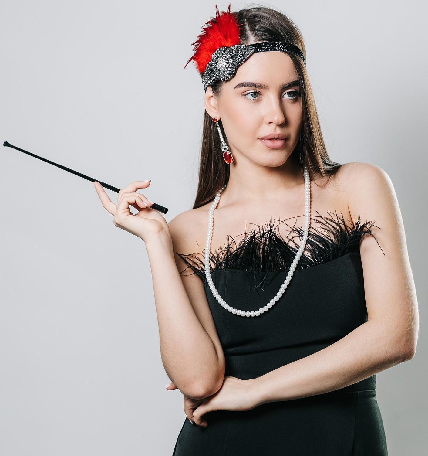 Карнавальный набор «Леди» (повязка+перчатки+серьги+бусы+мундштук)