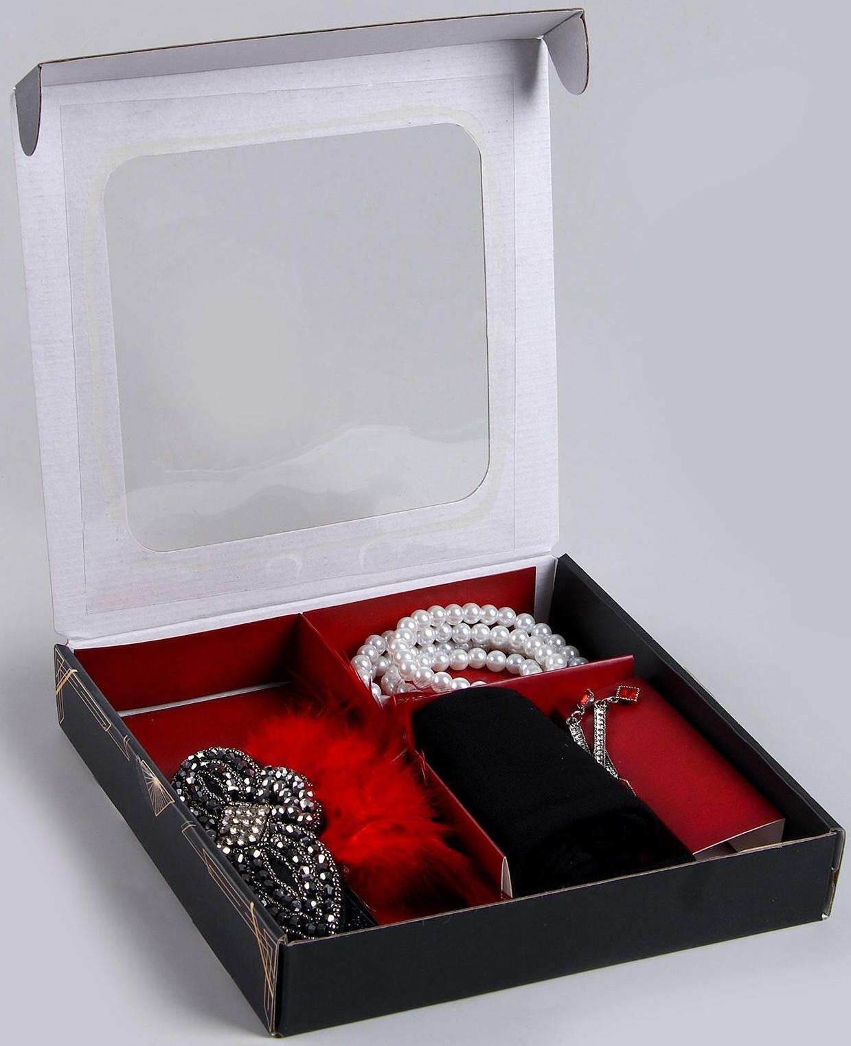 Карнавальный набор «Леди» (повязка+перчатки+серьги+бусы+мундштук)