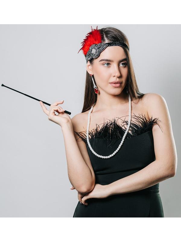 Карнавальный набор «Леди» (повязка+перчатки+серьги+бусы+мундштук)