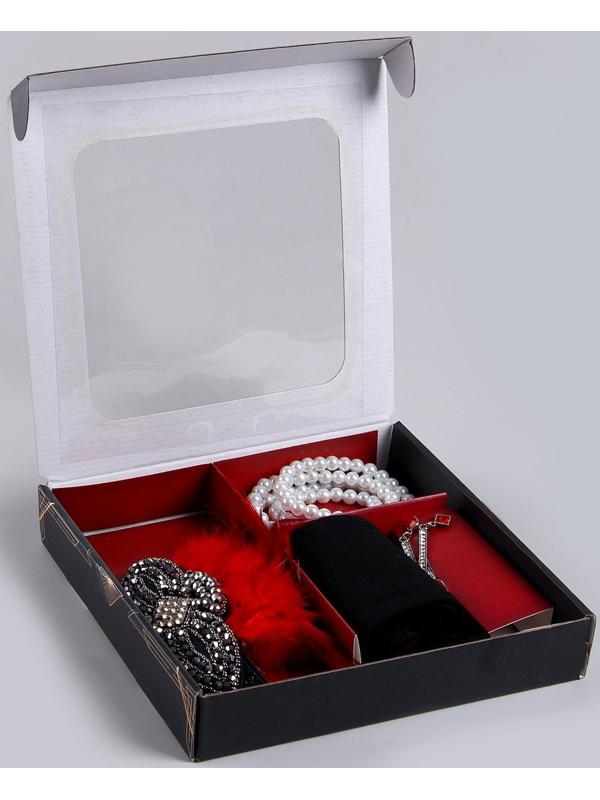 Карнавальный набор «Леди» (повязка+перчатки+серьги+бусы+мундштук)