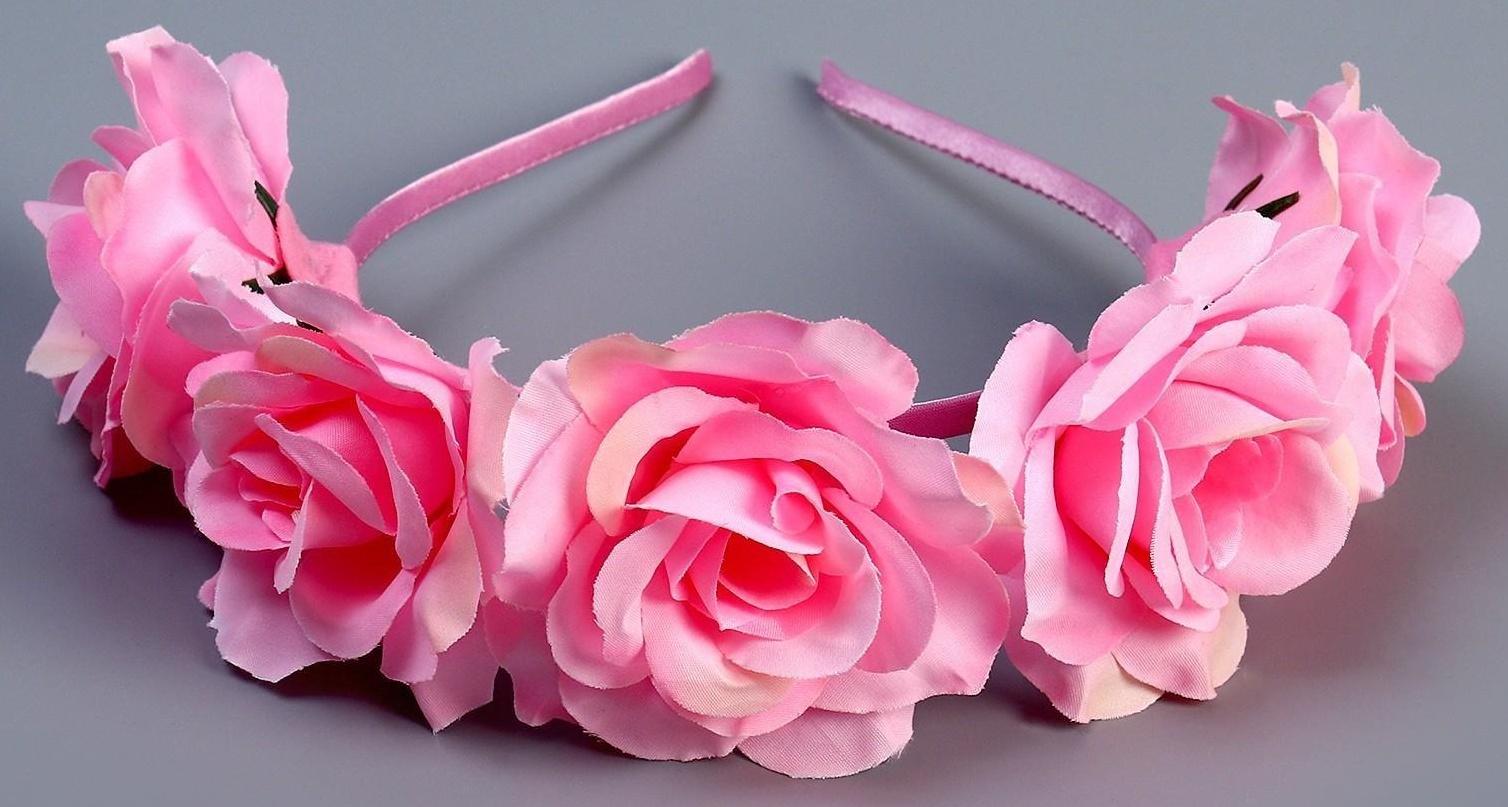 Карнавальный набор «Прекрасная выпускница», 2 предмета: лента розовая + булавка, ободок с цветами