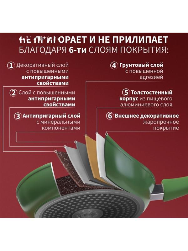 Сковорода кованая Magistro Avocado, d=28 см, съёмная ручка soft-touch, антипригарное покрытие, индукция, цвет зелёный