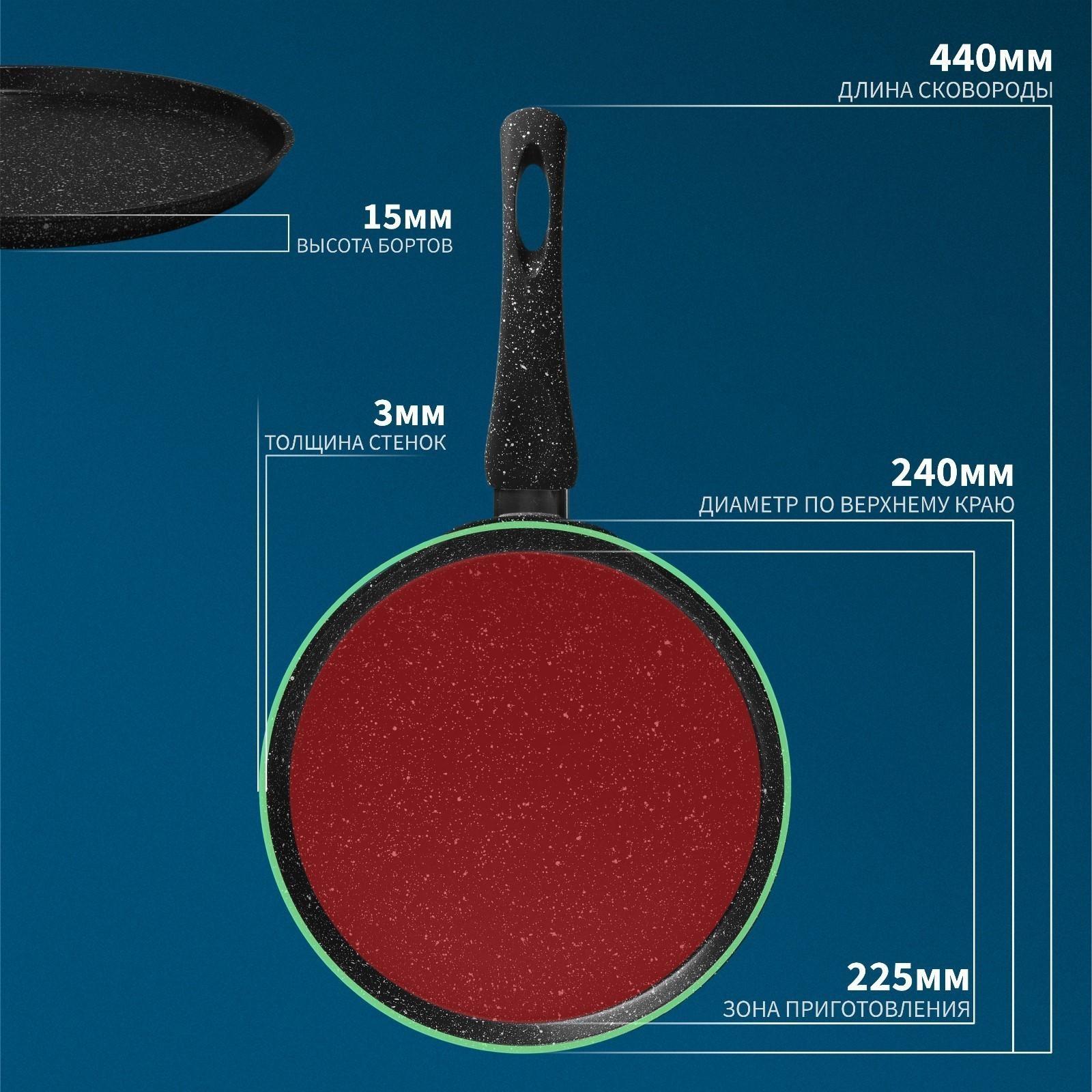 Сковорода блинная Magistro Dark, d=24 см, ручка soft-touch, антипригарное покрытие, индукция