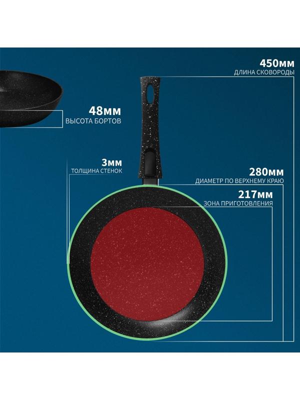 Сковорода кованая Magistro Dark, d=28 см, съёмная ручка soft-touch, антипригарное покрытие, индукция