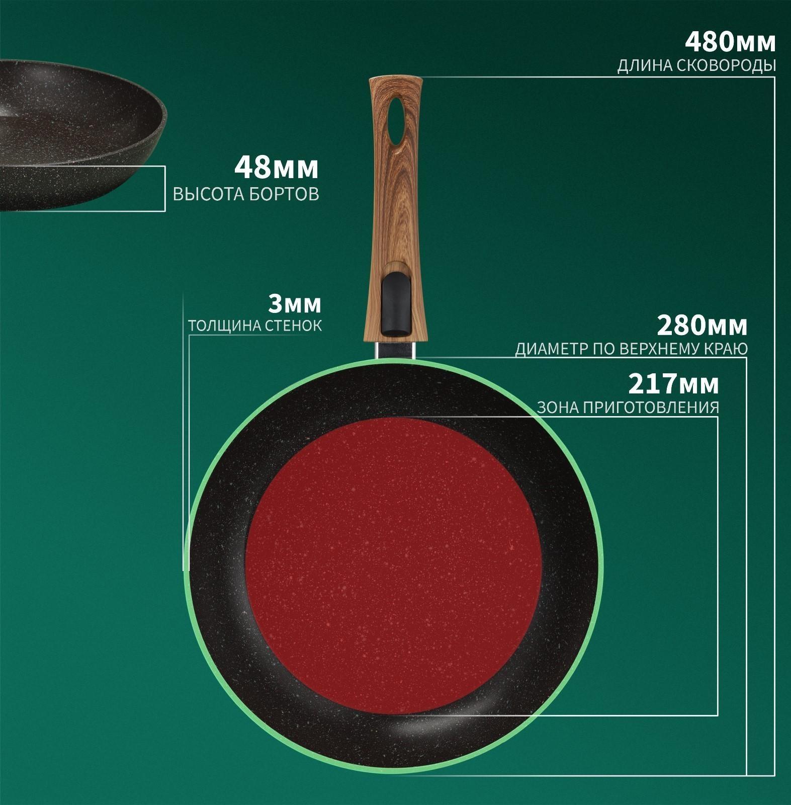 Сковорода кованая Magistro Granit, d=28 см, съёмная ручка soft-touch, антипригарное покрытие, индукция