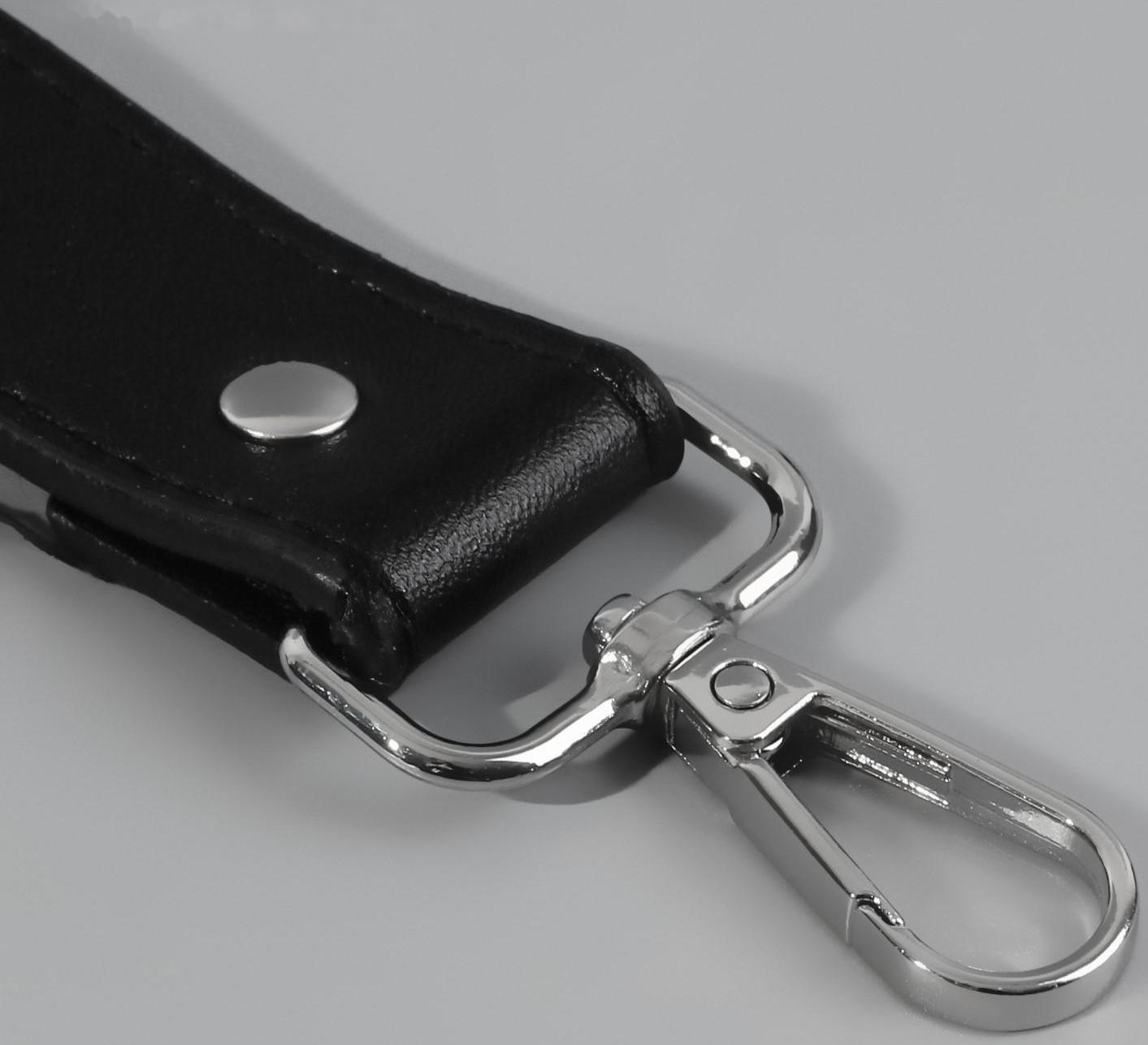 Ручка для сумки, с карабинами, 20 ± 1 см × 2,5 см, цвет чёрный/серебряный