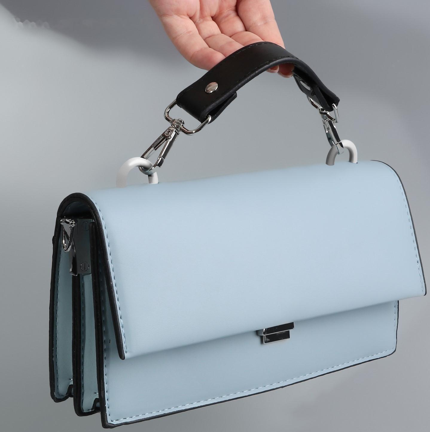 Ручка для сумки, с карабинами, 20 ± 1 см × 2,5 см, цвет чёрный/серебряный