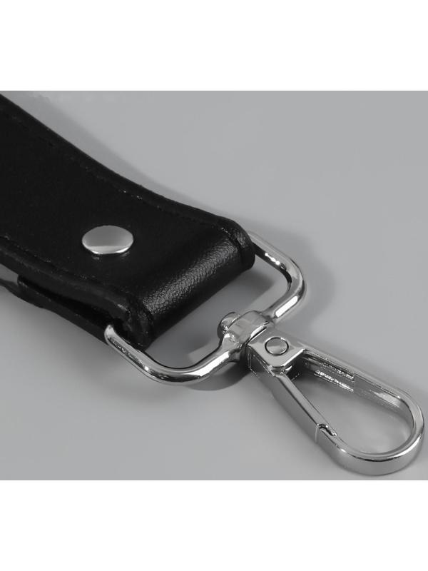 Ручка для сумки, с карабинами, 20 ± 1 см × 2,5 см, цвет чёрный/серебряный