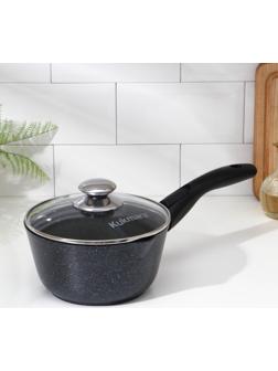 Ковш, 1,5 л, стеклянная крышка, съемная ручка, цвет темный мрамор