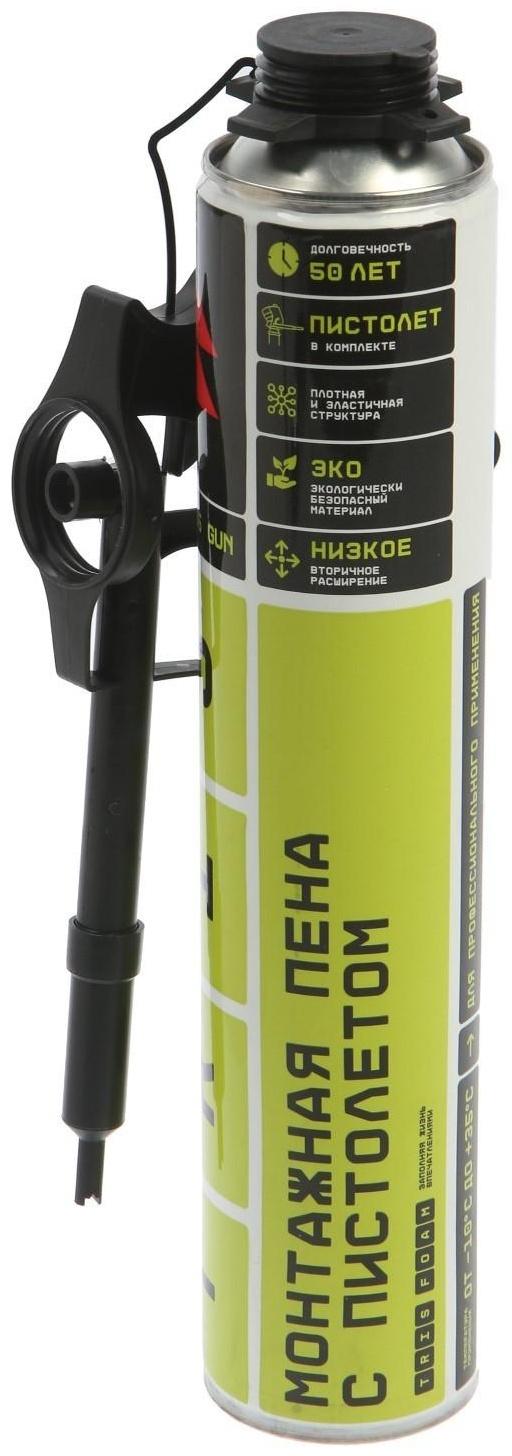 Пена монтажная Tris PRO-65 GUN, профессиональная, с пистолетом, 1000 мл