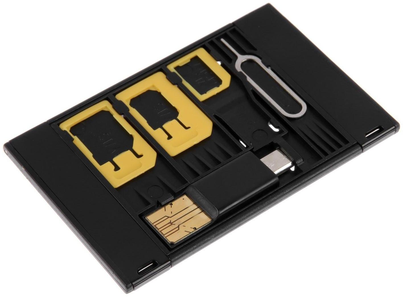 Картхолдер для сим-карт LuazON, картридер, скрепка, 3 сим переходника, чёрный