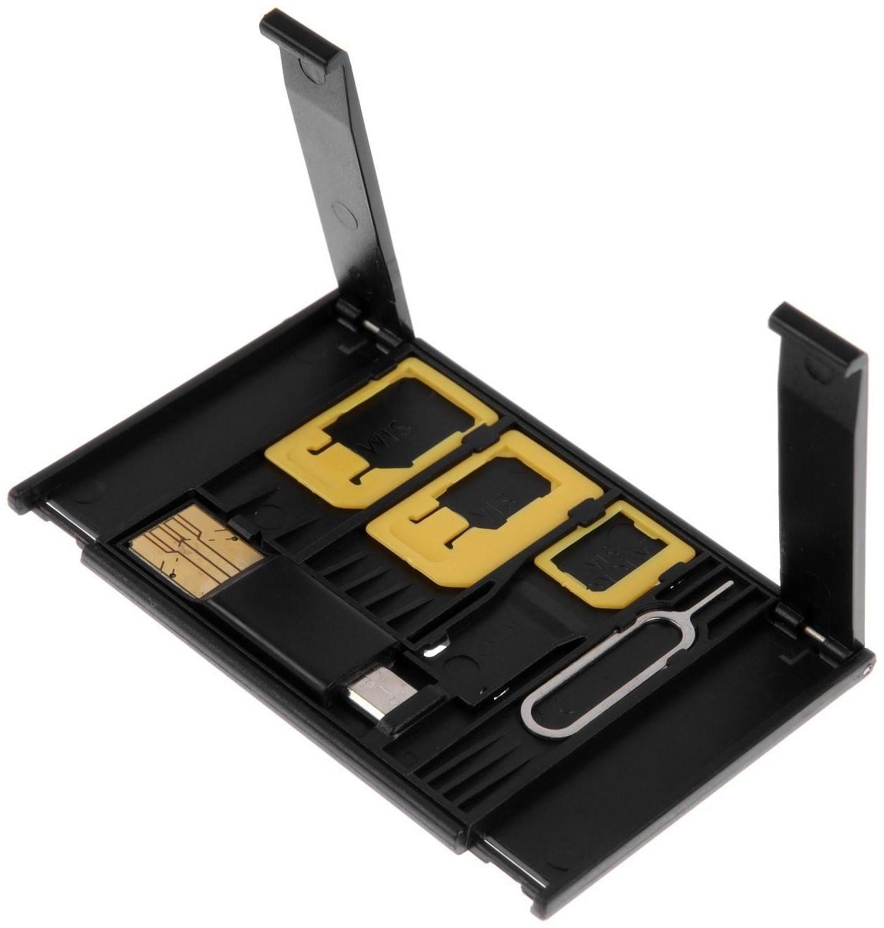 Картхолдер для сим-карт LuazON, картридер, скрепка, 3 сим переходника, чёрный