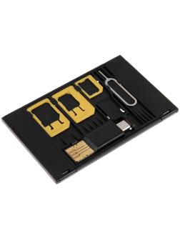 Картхолдер для сим-карт LuazON, картридер, скрепка, 3 сим переходника, чёрный