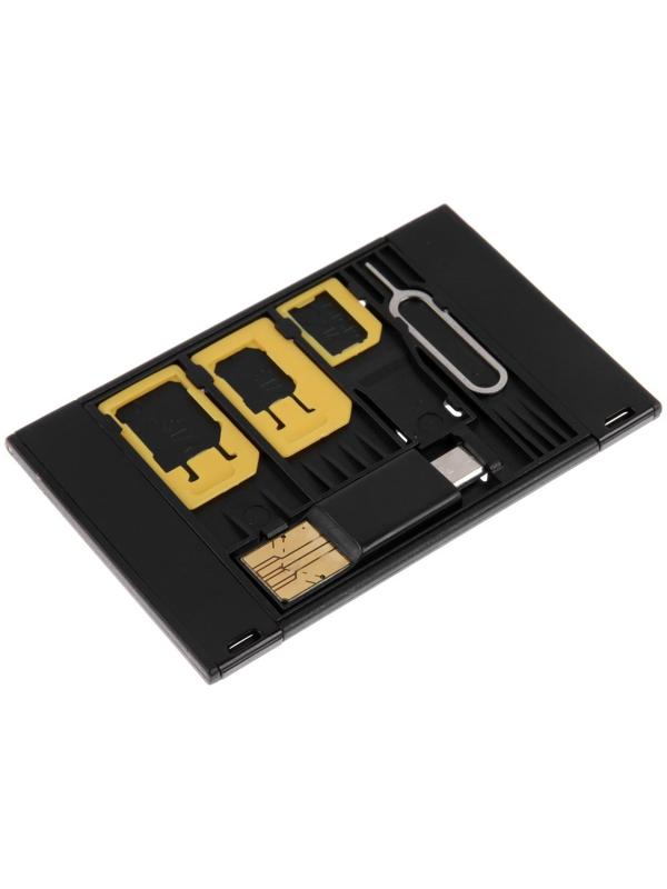 Картхолдер для сим-карт LuazON, картридер, скрепка, 3 сим переходника, чёрный