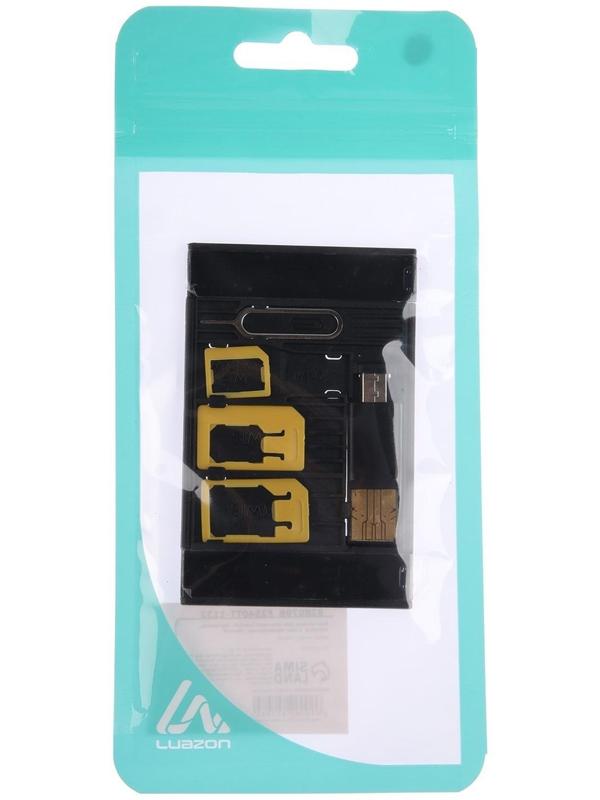 Картхолдер для сим-карт LuazON, картридер, скрепка, 3 сим переходника, чёрный