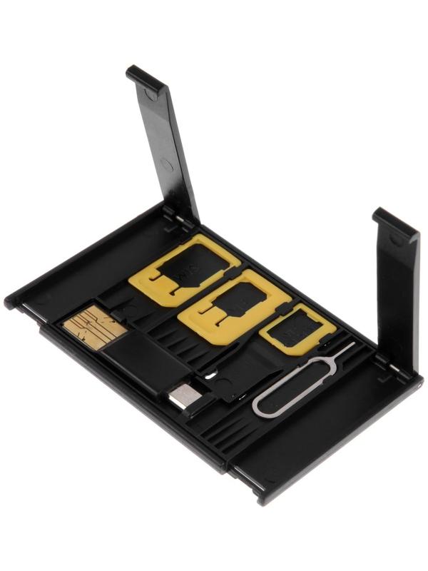 Картхолдер для сим-карт LuazON, картридер, скрепка, 3 сим переходника, чёрный