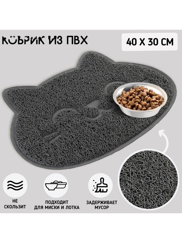 Коврик универсальный под миску и лоток «Мордочка», 30х40 см, серый