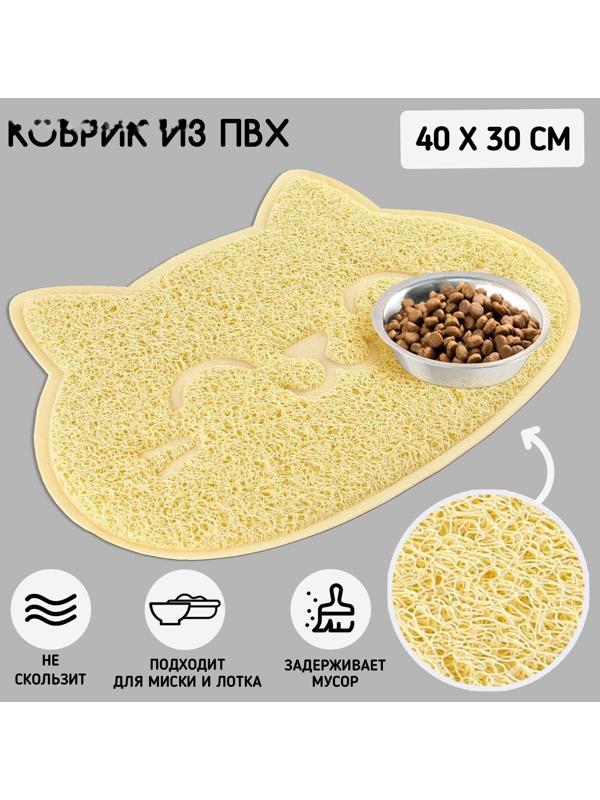 Коврик универсальный под миску и лоток «Мордочка», 30х40 см, бежевый