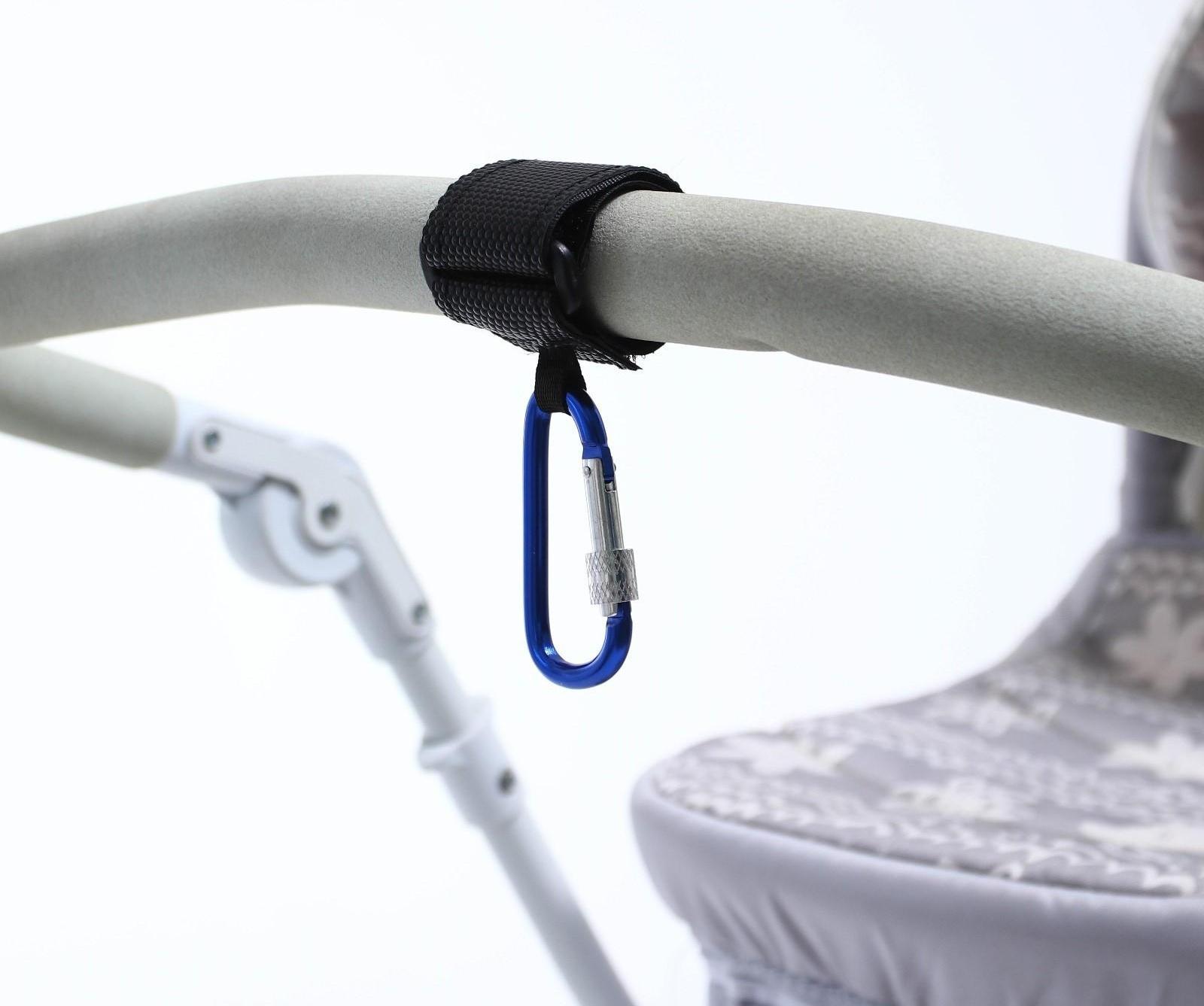 Карабин на липучке для сумки на коляску, металлический, цвет синий