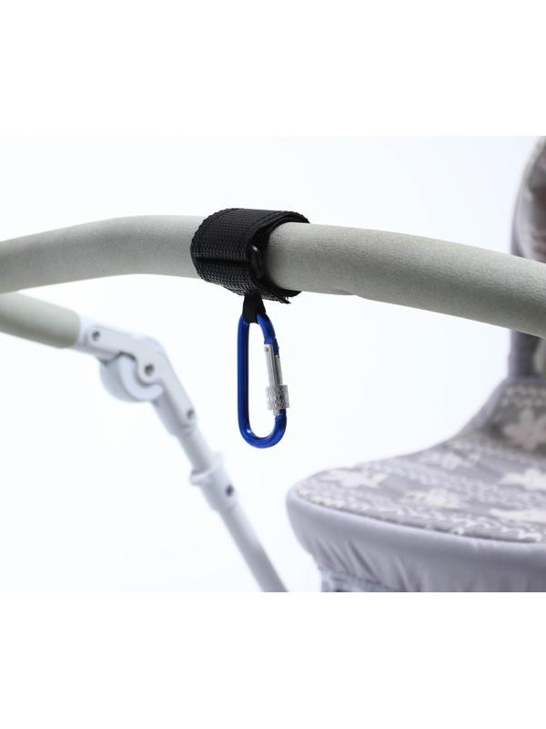 Карабин на липучке для сумки на коляску, металлический, цвет синий