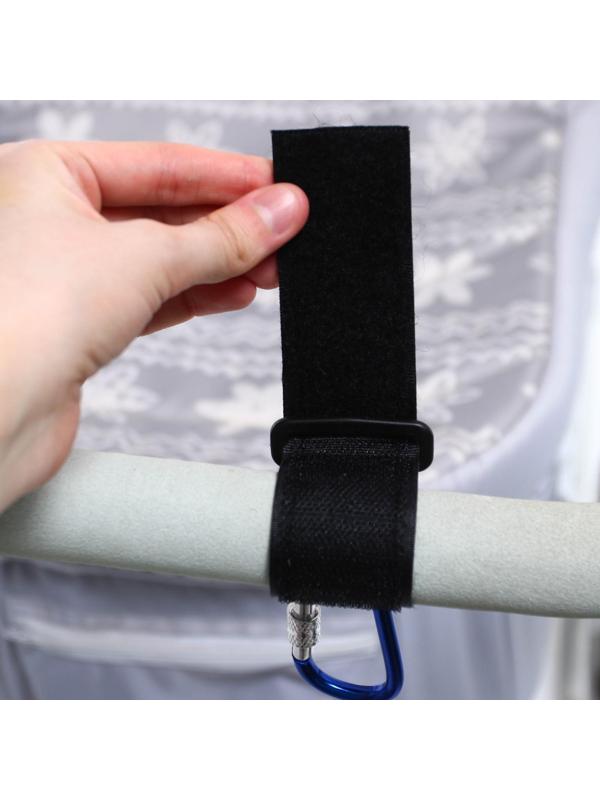 Карабин на липучке для сумки на коляску, металлический, цвет синий