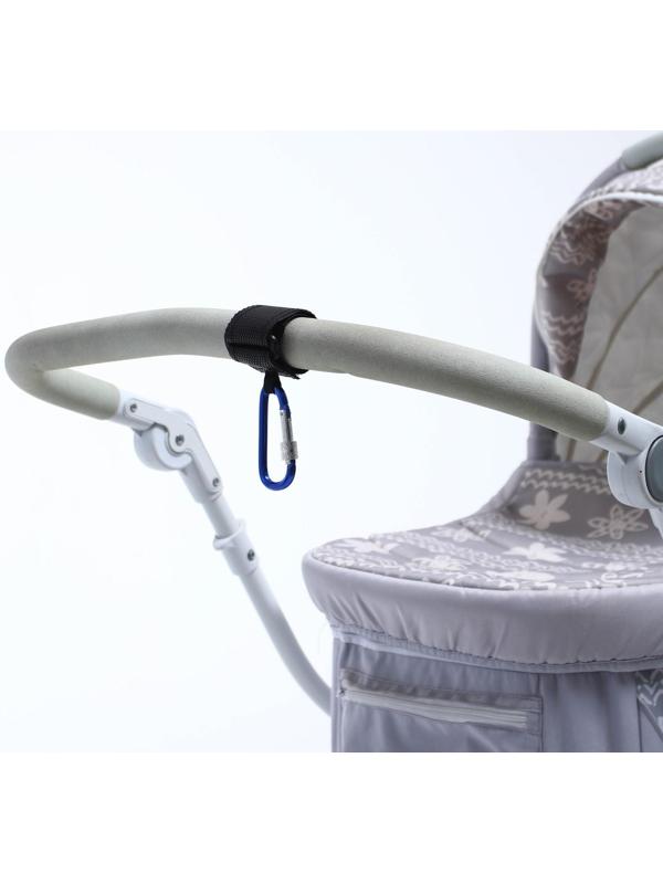 Карабин на липучке для сумки на коляску, металлический, цвет синий