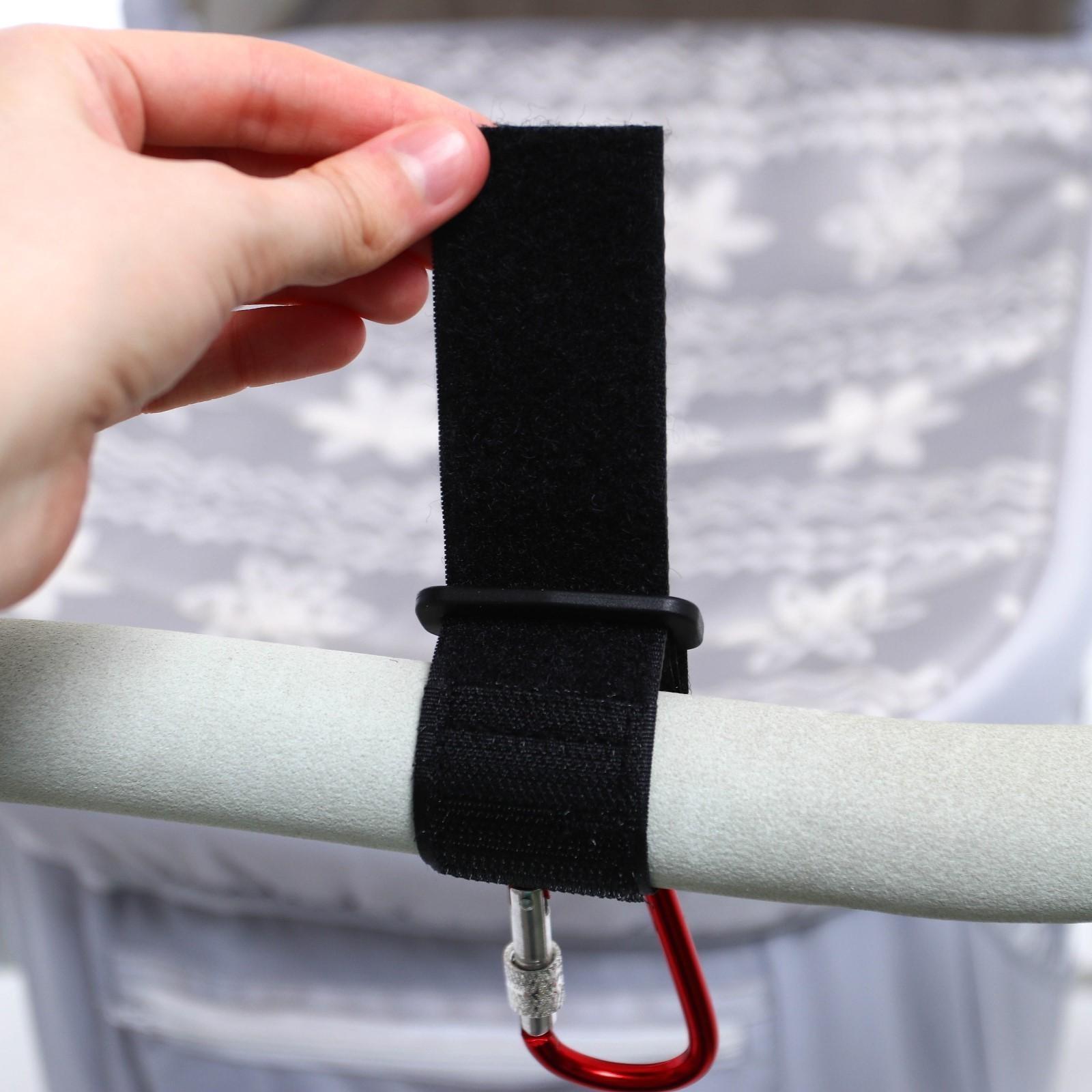 Карабин на липучке для сумки на коляску, металлический, цвет красный