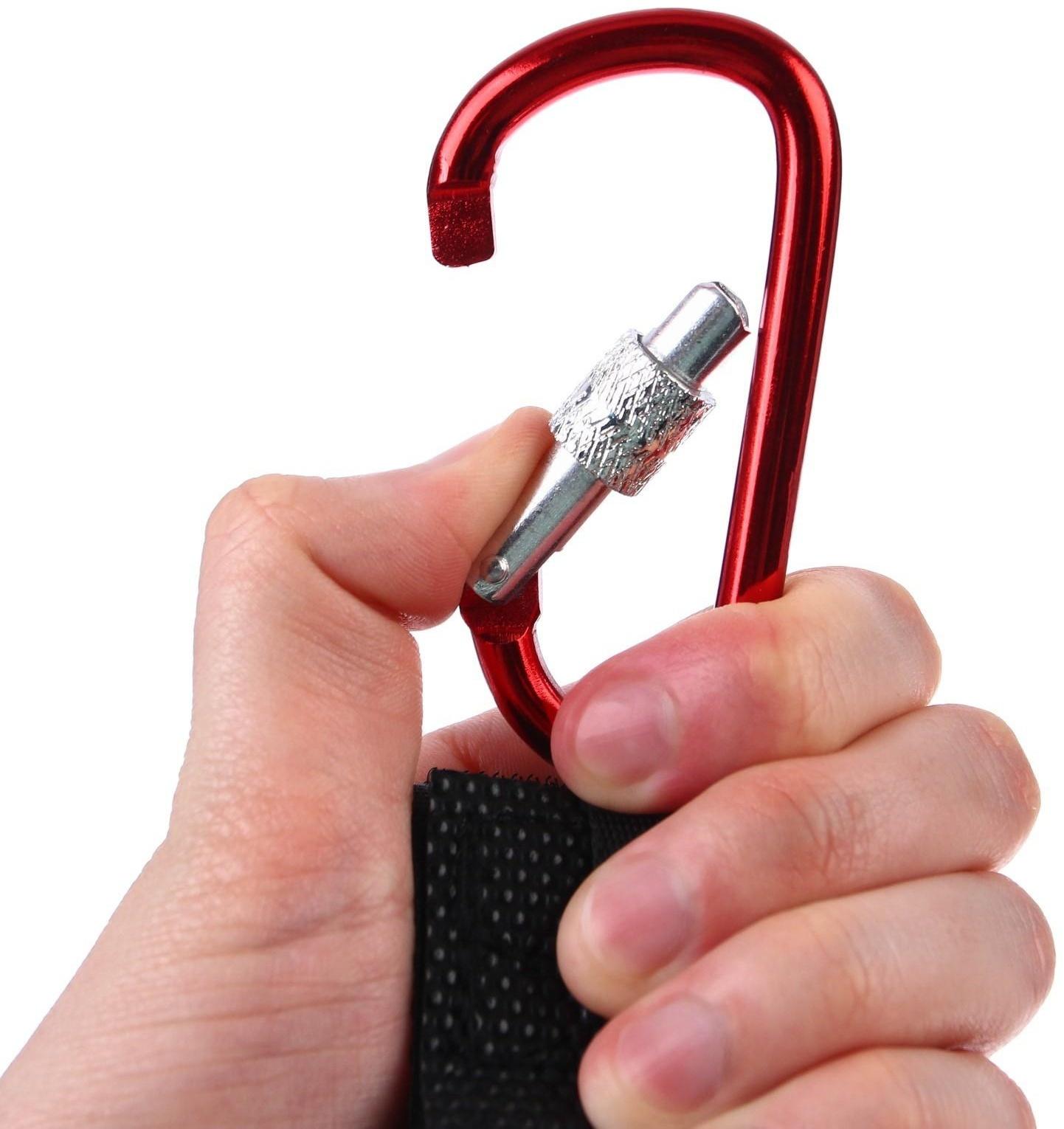 Карабин на липучке для сумки на коляску, металлический, цвет красный