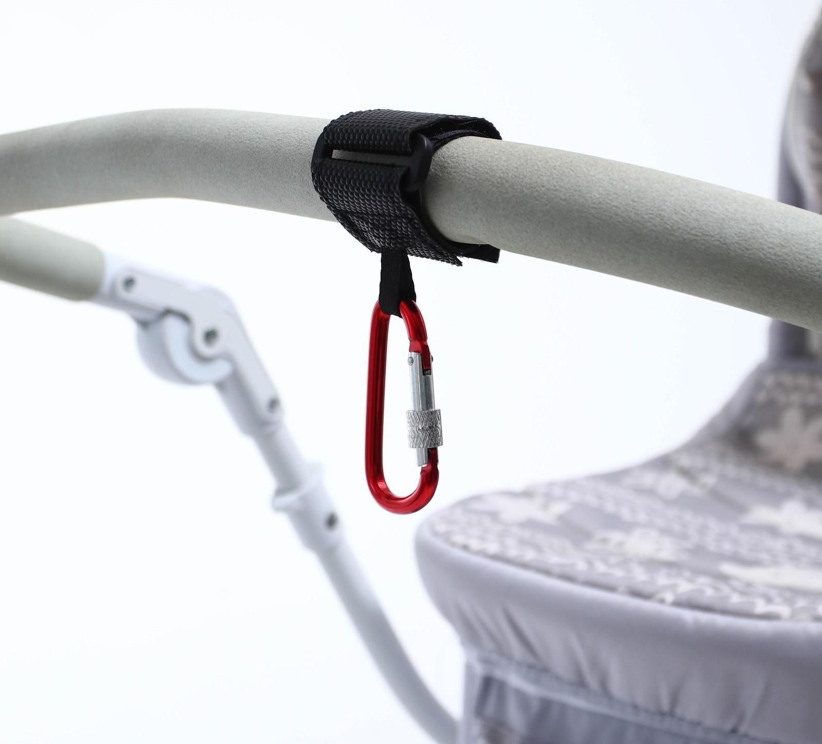 Карабин на липучке для сумки на коляску, металлический, цвет красный