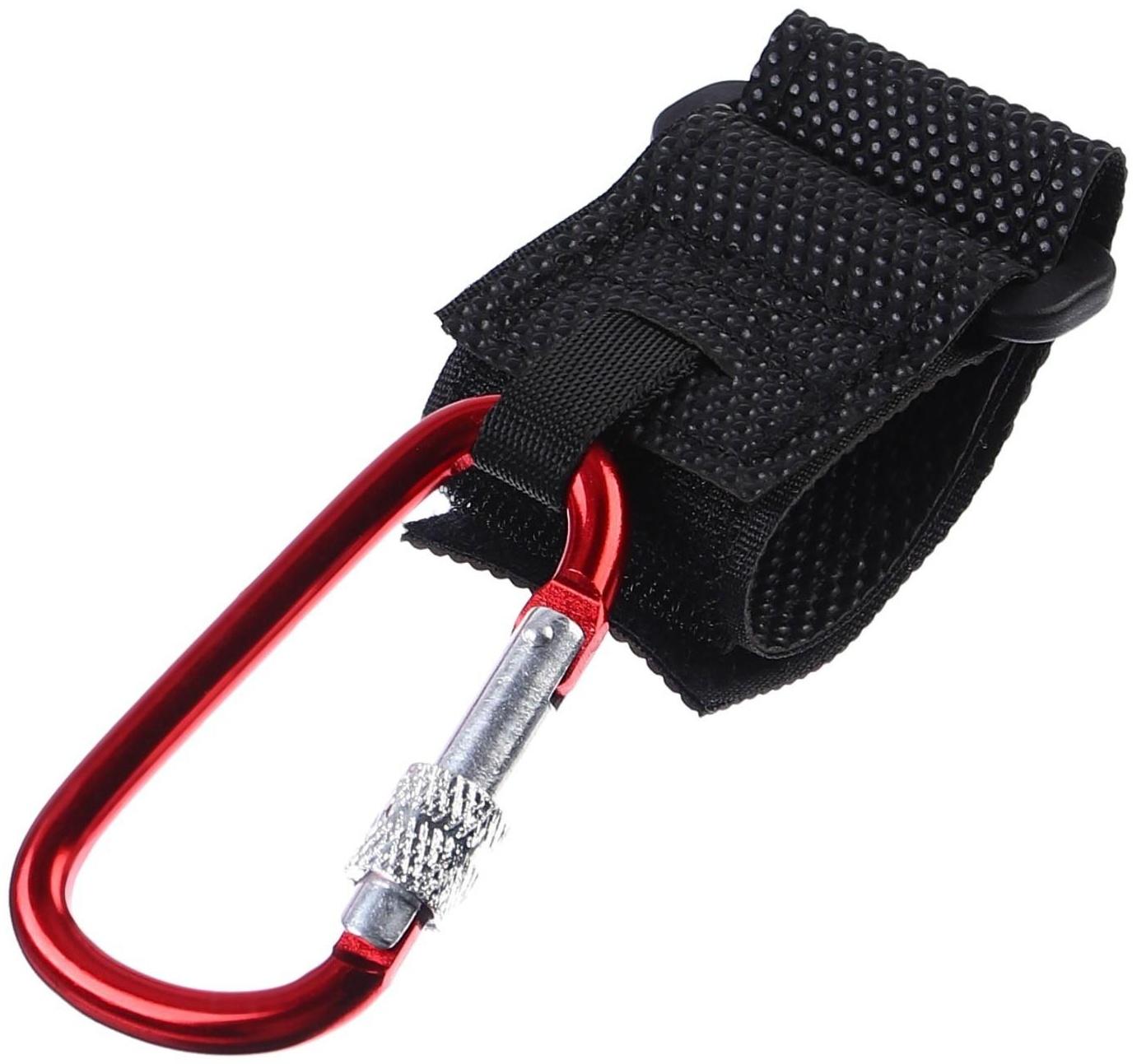 Карабин на липучке для сумки на коляску, металлический, цвет красный