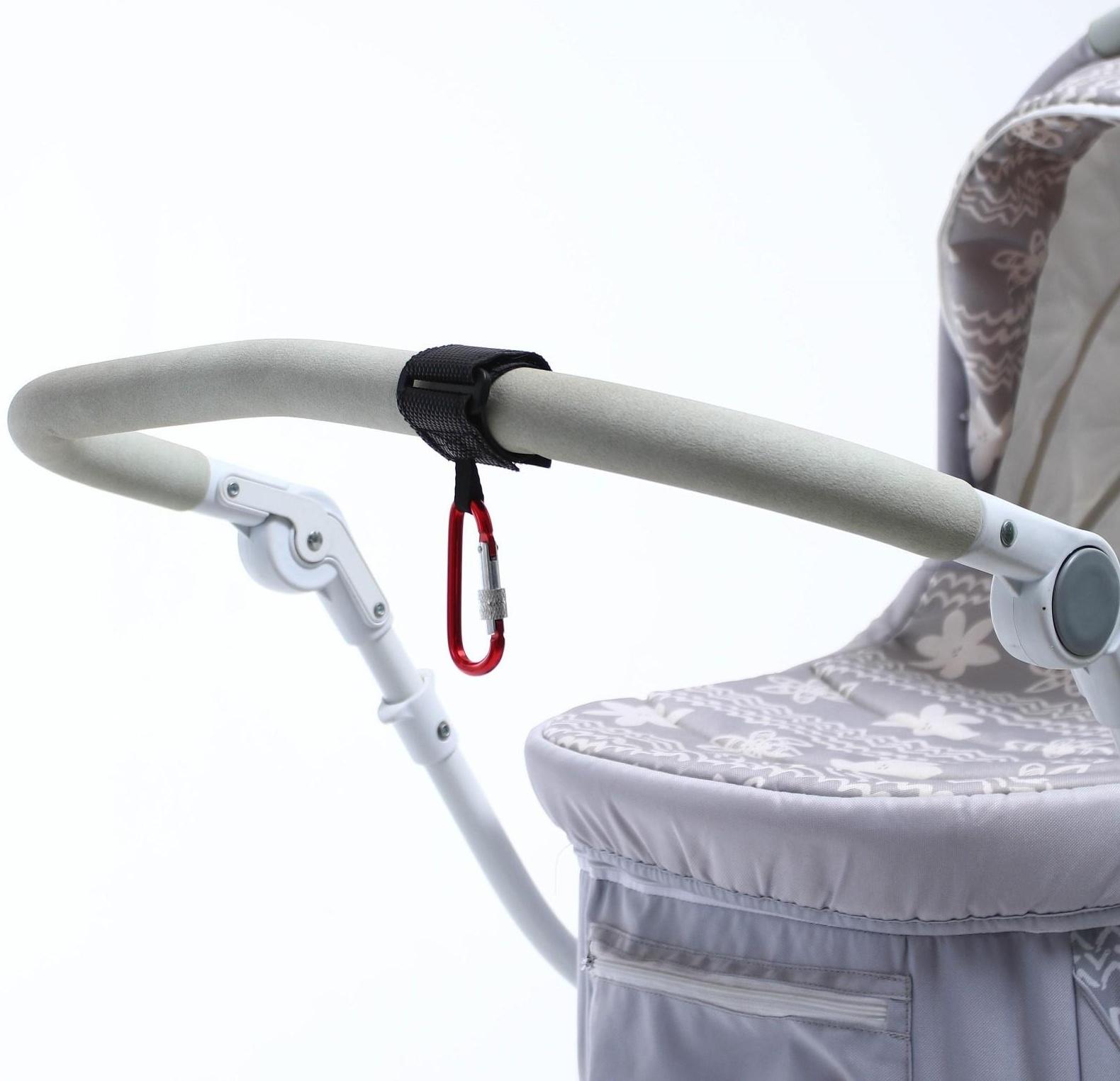 Карабин на липучке для сумки на коляску, металлический, цвет красный