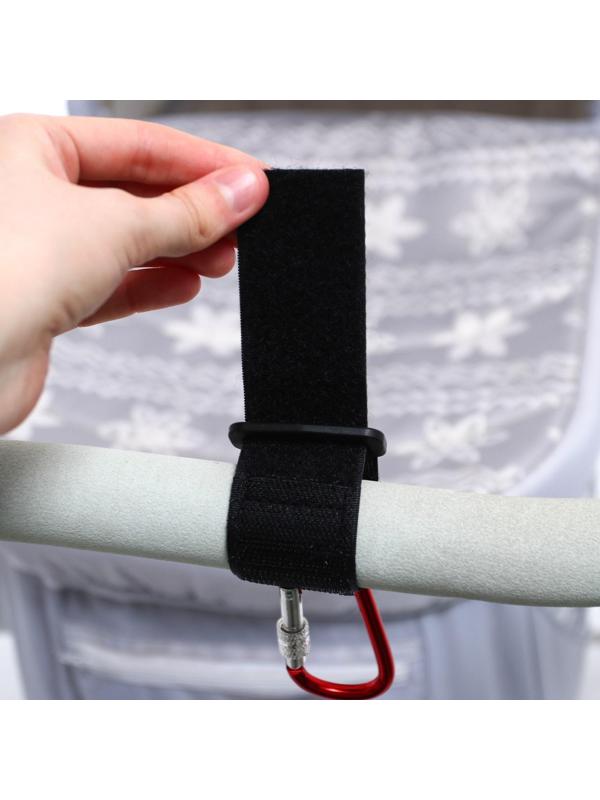 Карабин на липучке для сумки на коляску, металлический, цвет красный